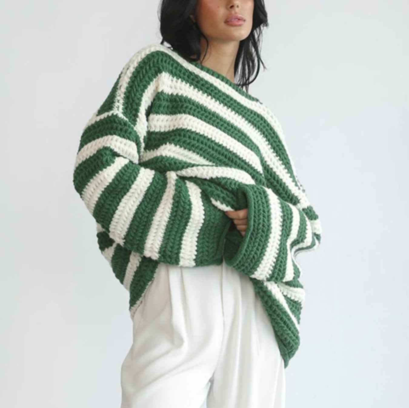 Freya Striped Knit Sweater - Timeless Design for Effortless Style Green