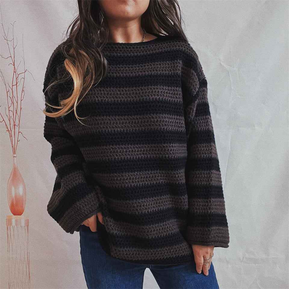 Freya Striped Knit Sweater - Timeless Design for Effortless Style Black
