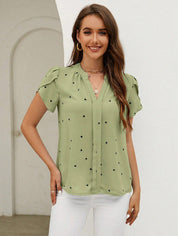 Mieke Heart Print V-Neck Top Light Green