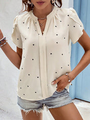 Mieke Heart Print V-Neck Top White