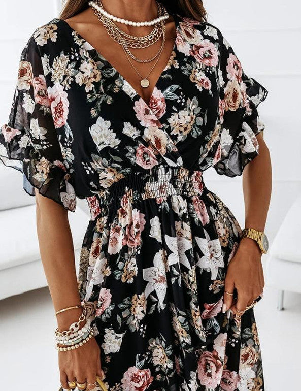 Saskia V-Neck Floral Print Dress