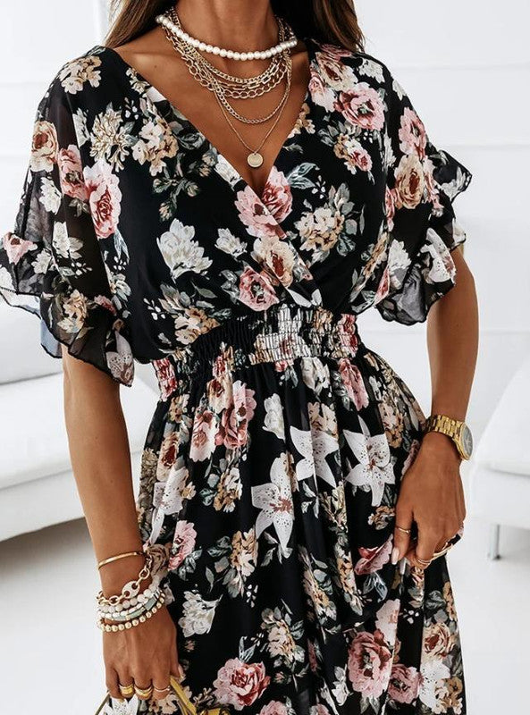 Saskia V-Neck Floral Print Dress