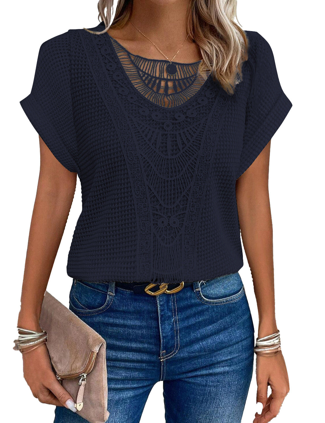 Valentina Round Neck Shirt Navy Blue