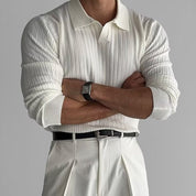 Fabian Ribbed Long Sleeve Polo White