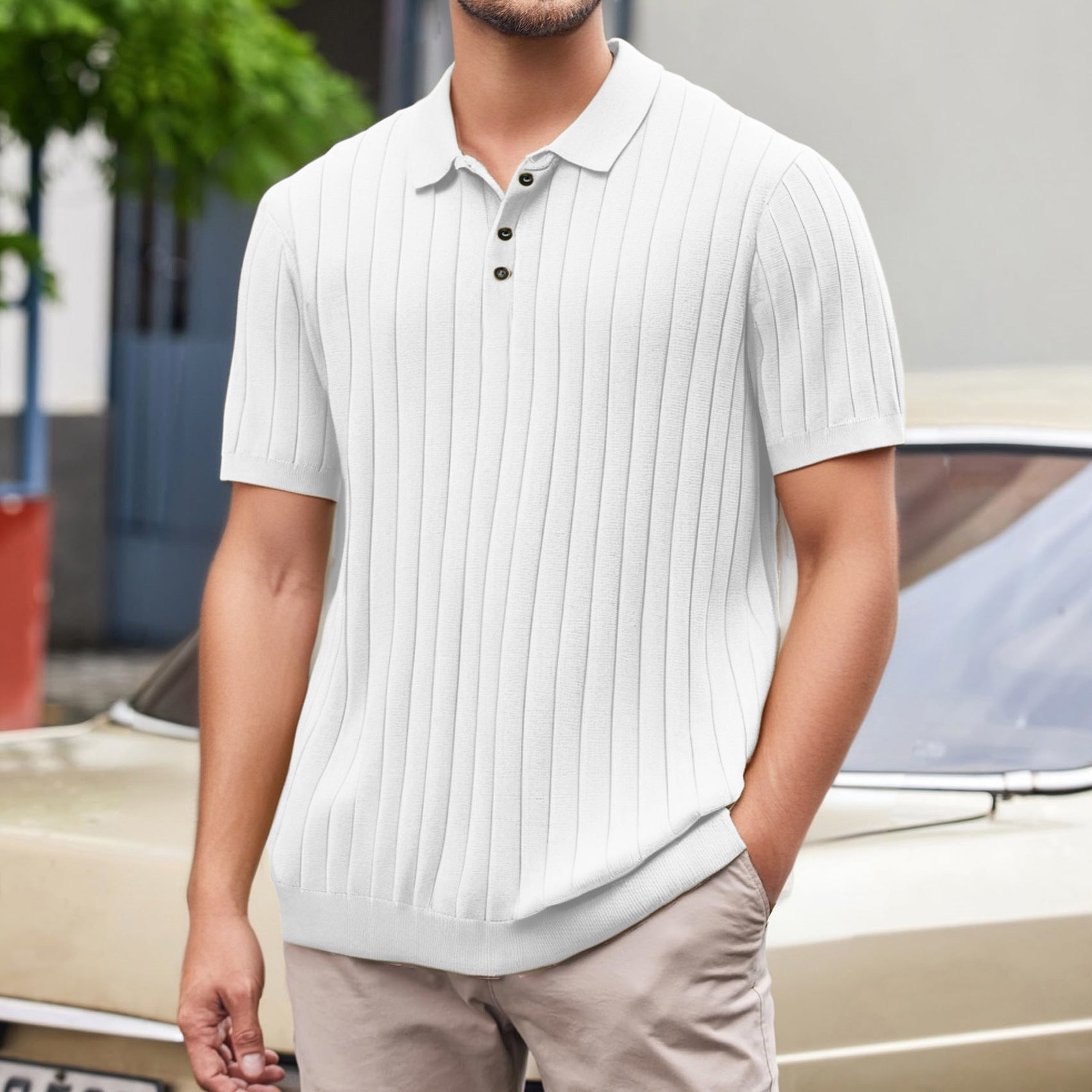 Isaak Short Sleeve Ribbed Polo White