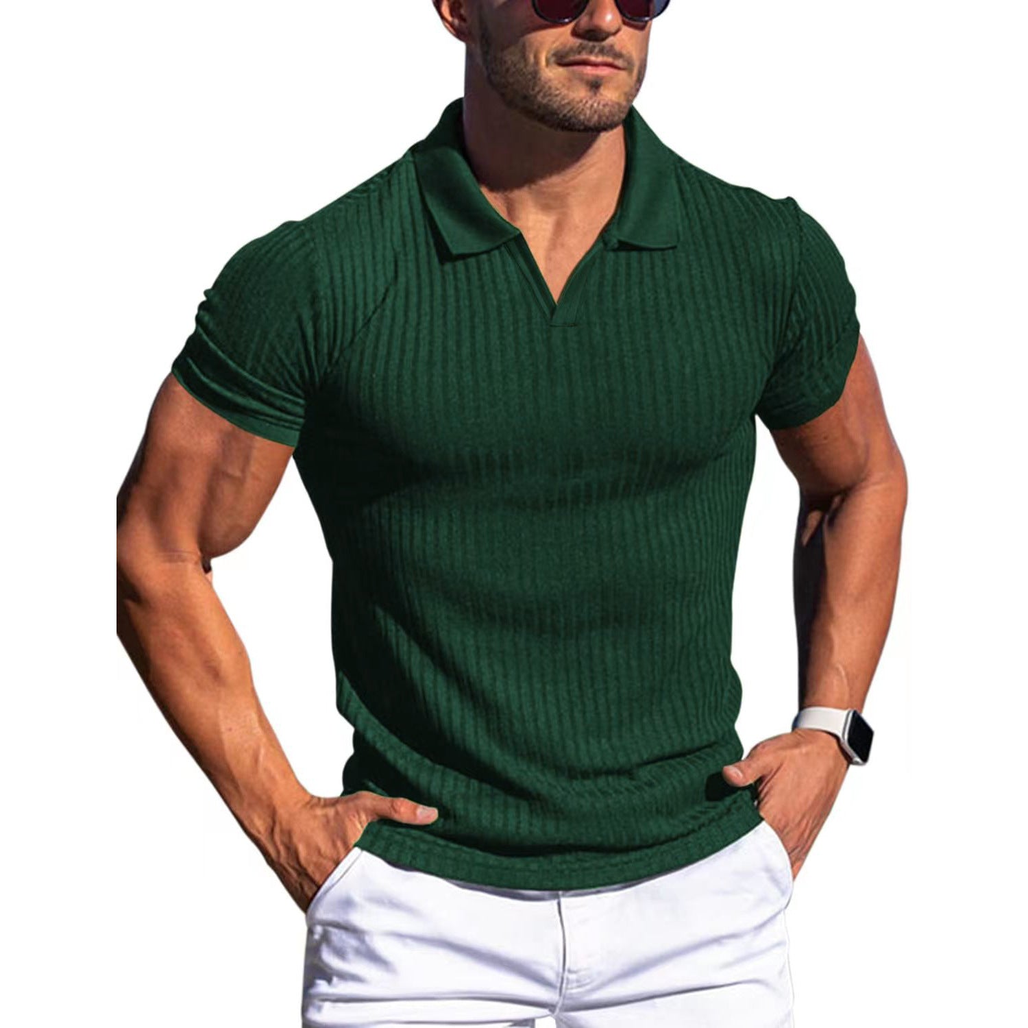 Johan Short Sleeve Ribbed Polo Green