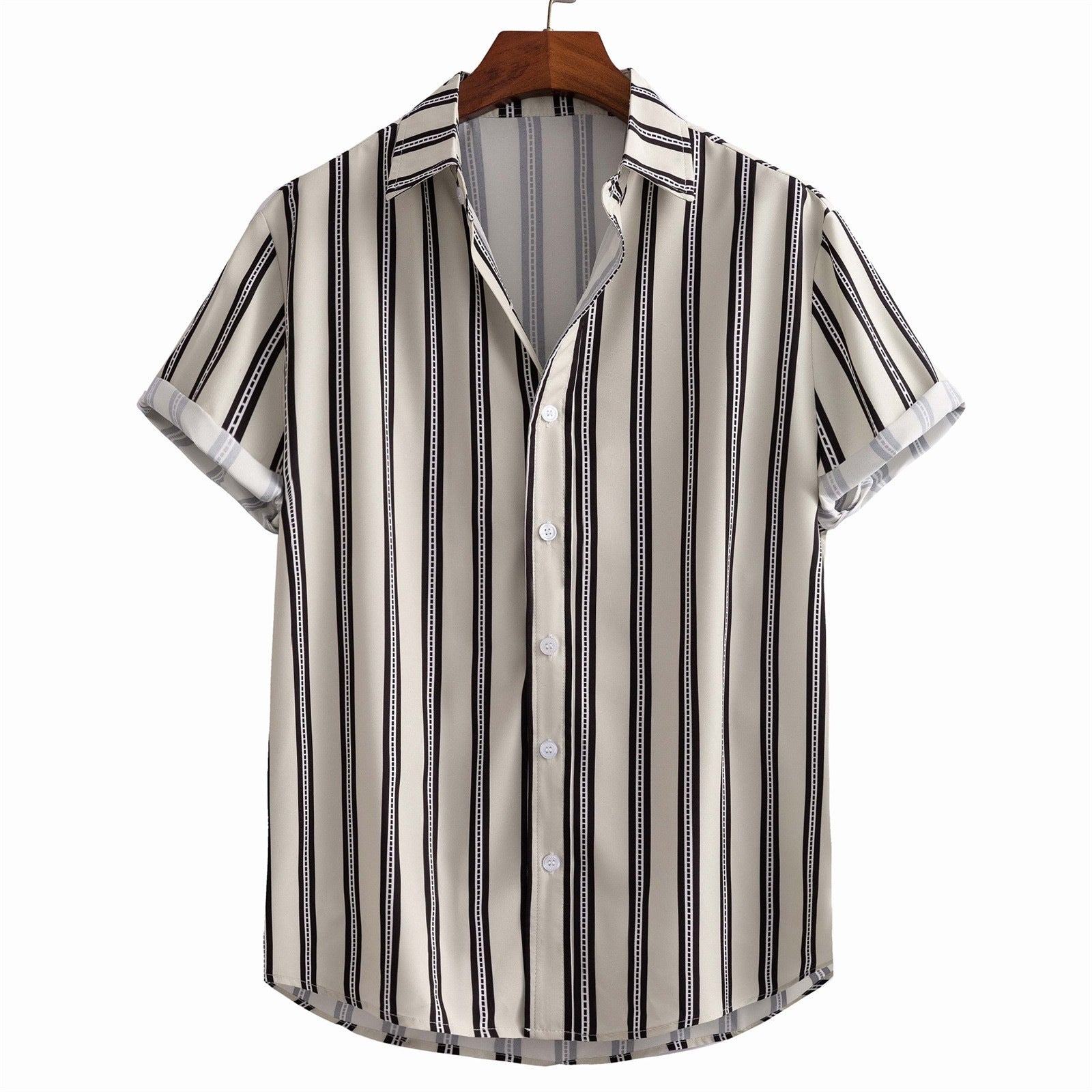 Bence Striped Short-Sleeve Shirt Beige