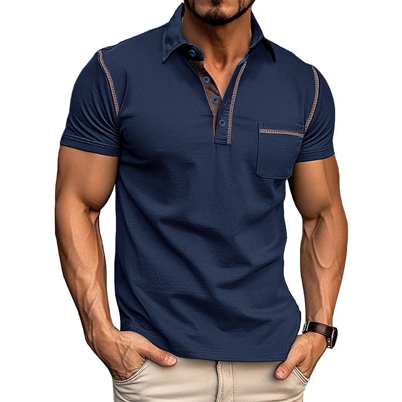 Norbert Polo Shirt with Contrast Details and Chest Pocket Navy Blue