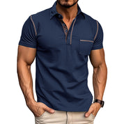 Norbert Polo Shirt with Contrast Details and Chest Pocket Navy Blue