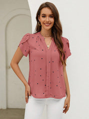 Mieke Heart Print V-Neck Top Red