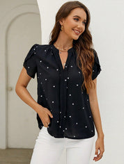 Mieke Heart Print V-Neck Top Black