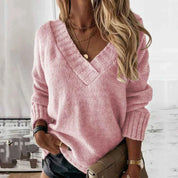 Jacinth V-Neck Sweater - Stylish Knitted Apparel for Every Wardrobe Pink