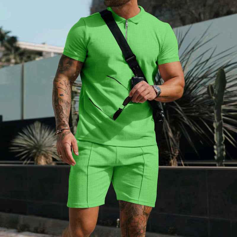 Kilian Polo Zipper Shorts Set for Ultimate Comfort and Style Light Green