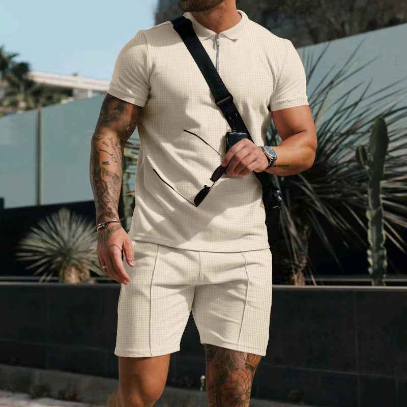 Kilian Polo Zipper Shorts Set for Ultimate Comfort and Style Beige