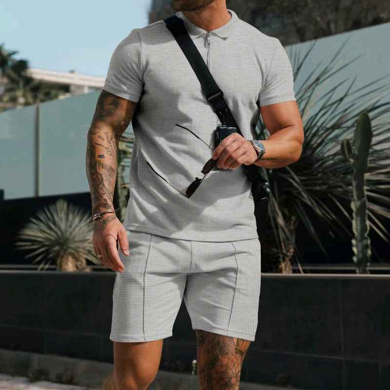 Kilian Polo Zipper Shorts Set for Ultimate Comfort and Style Gray