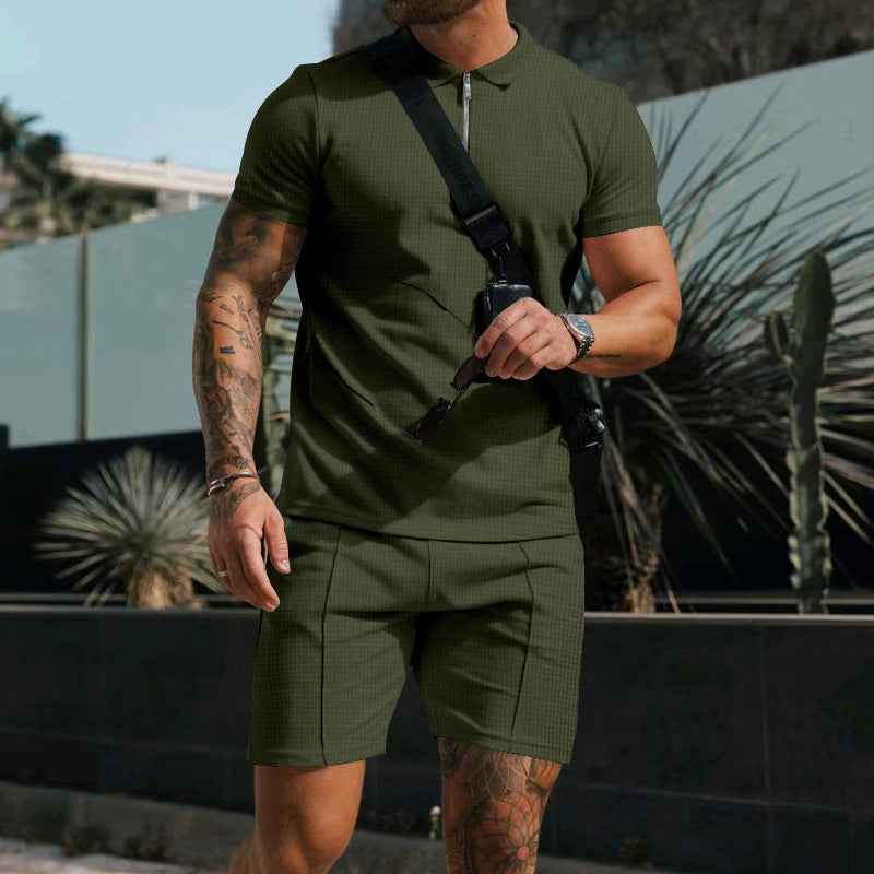 Kilian Polo Zipper Shorts Set for Ultimate Comfort and Style Army Green