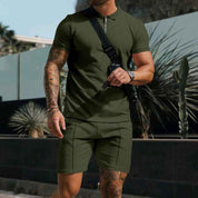 Kilian Polo Zipper Shorts Set for Ultimate Comfort and Style Army Green