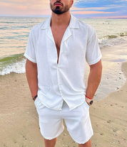 Julian Short Sleeve Shirt and Shorts Ensemble White