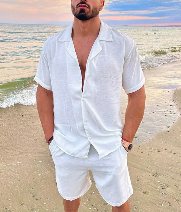 Julian Short Sleeve Shirt and Shorts Ensemble White