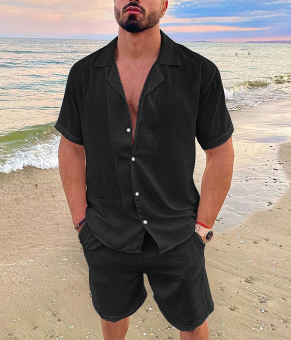 Julian Short Sleeve Shirt and Shorts Ensemble Black