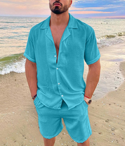 Julian Short Sleeve Shirt and Shorts Ensemble Turquoise