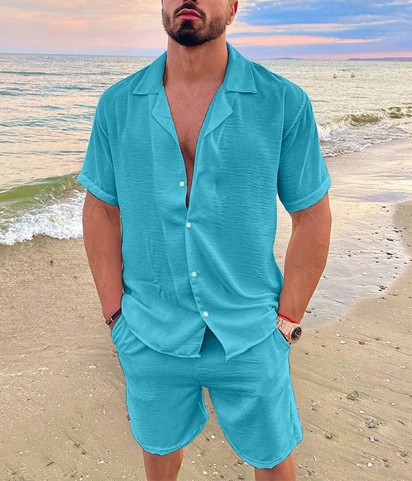 Julian Short Sleeve Shirt and Shorts Ensemble Turquoise