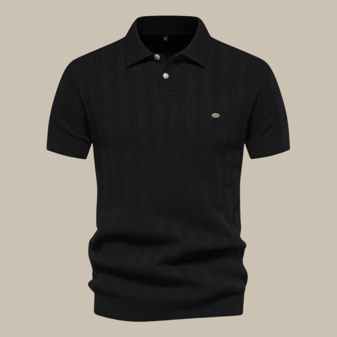 Valentin Button-Up Knitted Polo Shirt Black