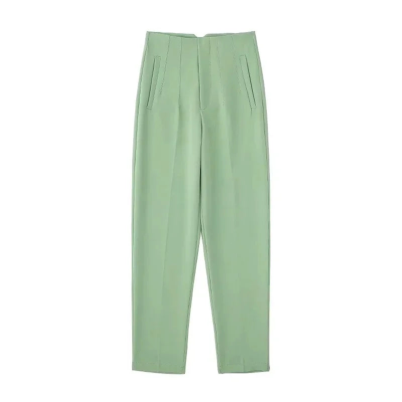 Maryanne - High-Waisted Cropped Formal Trousers Mint