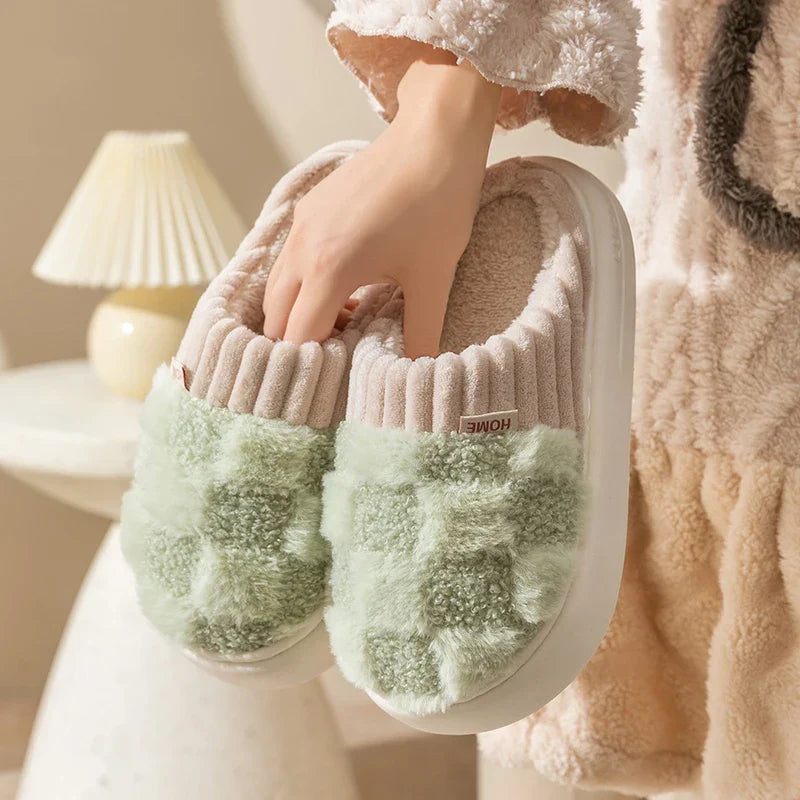 Peachy Plaid Plush Indoor Slippers