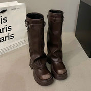 Ambrose Knee-High Platform Booties Brown