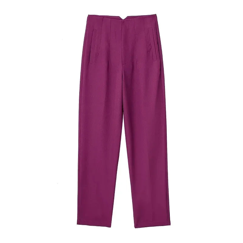 Maryanne - High-Waisted Cropped Formal Trousers Light Violet