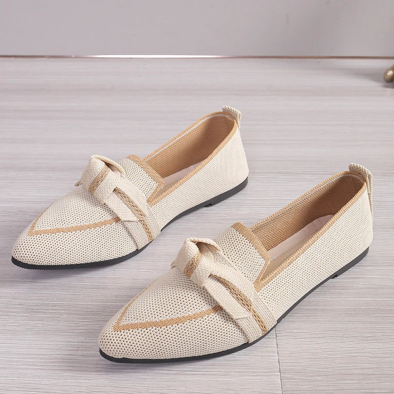 Jordana - Pointed Toe Loafers with Knot Accent Beige