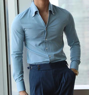 Sebastian Tailored Slim-Fit Shirt with Stand Collar Blue