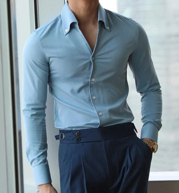 Sebastian Tailored Slim-Fit Shirt with Stand Collar Blue
