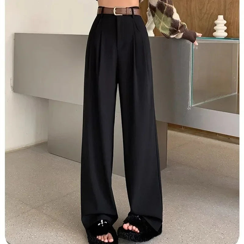 Aimie Wide-Leg High-Waisted Trousers Black