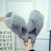 Lizzy - Cozy Criss-Cross Fluffy Slippers Grey