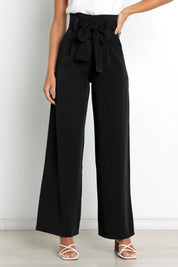 Chantal Wide-Leg Trousers with Adjustable Tie Belt Black