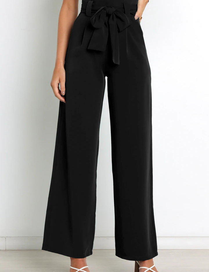 Chantal Wide-Leg Trousers with Adjustable Tie Belt Black