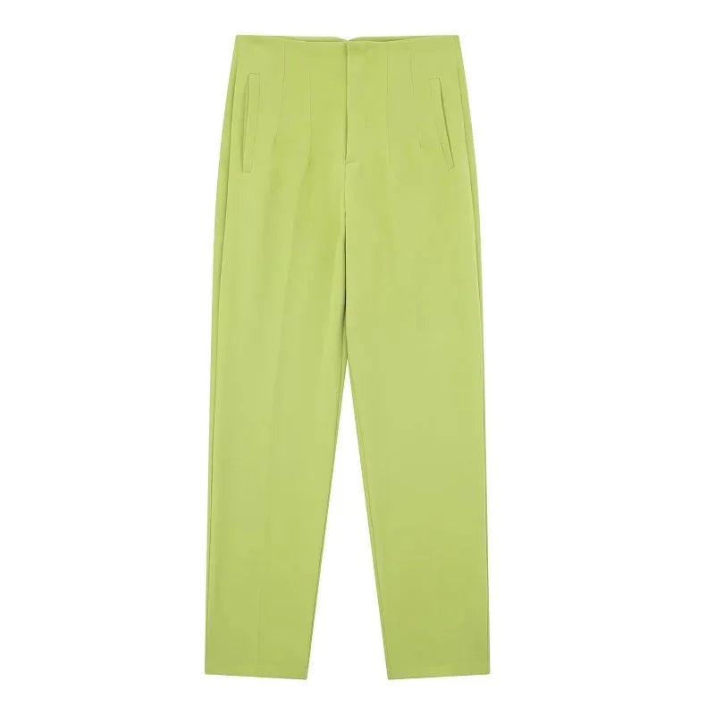 Maryanne - High-Waisted Cropped Formal Trousers Lime