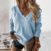 Jacinth V-Neck Sweater - Stylish Knitted Apparel for Every Wardrobe Blue