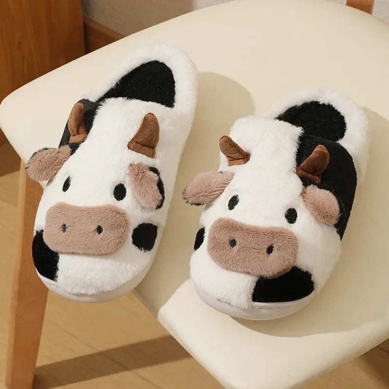 Plush-Lined Amelie Cow Slippers Black