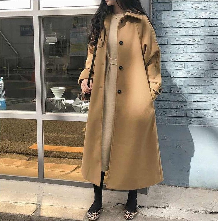 Maia - Buttoned & Belted Long Trench Coat Khaki
