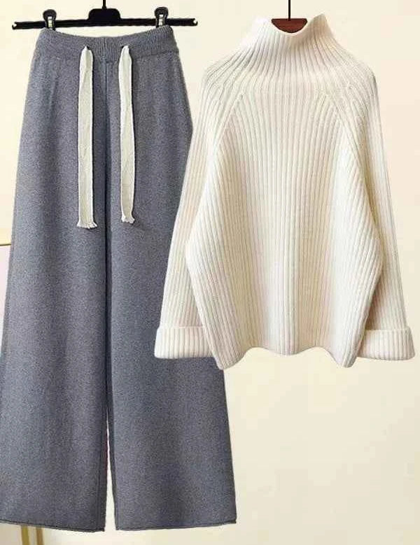 Autumn Winter Knitwear Set Turtleneck Sweater Pants