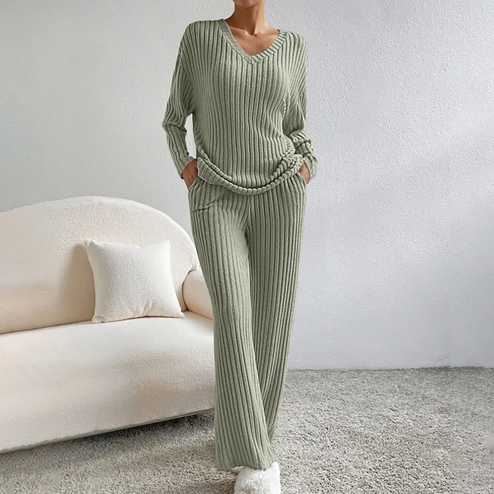 Evangeline Cozy Lounge Set - Stylish Two-Piece Comfort for Every Day Olive Green
