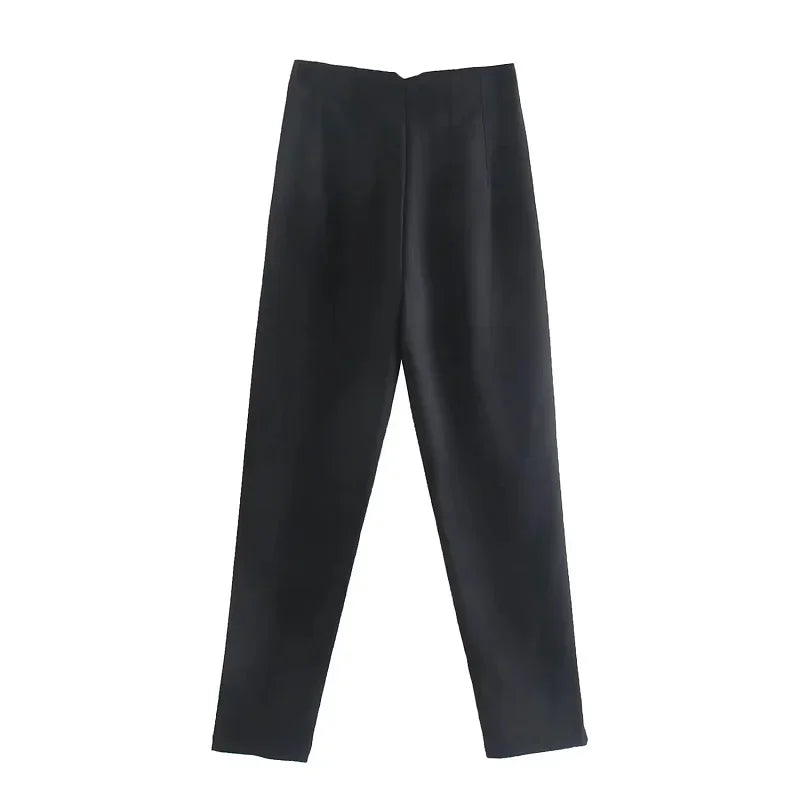 Maryanne - High-Waisted Cropped Formal Trousers Black