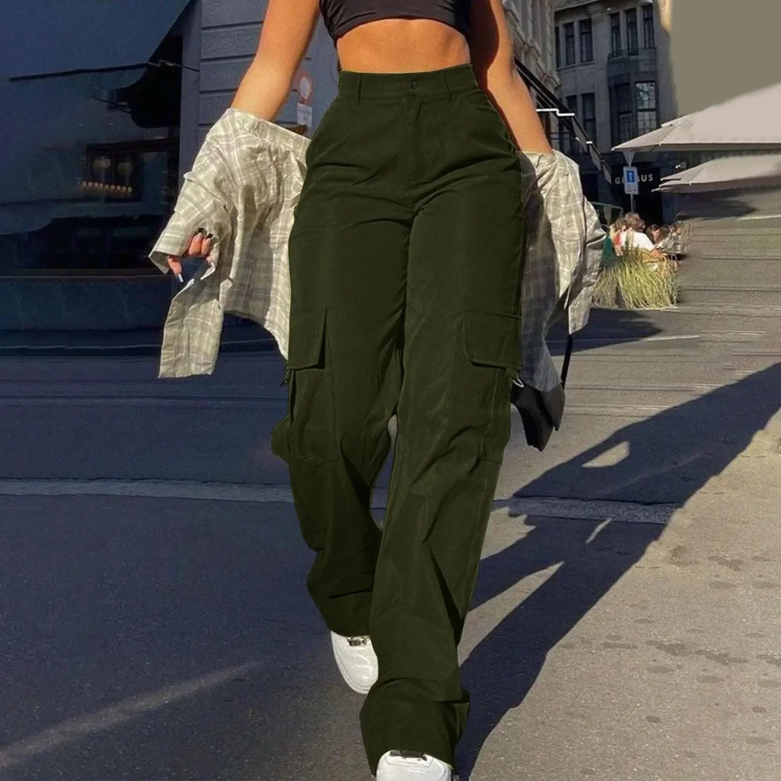 Patrice - High-Waisted Cargo Pants Army Green