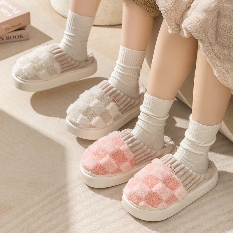 Peachy Plaid Plush Indoor Slippers