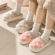 Peachy Plaid Plush Indoor Slippers