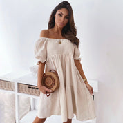 Tamara Off-Shoulder Summer Dress Beige