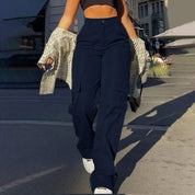 Patrice - High-Waisted Cargo Pants Navy Blue